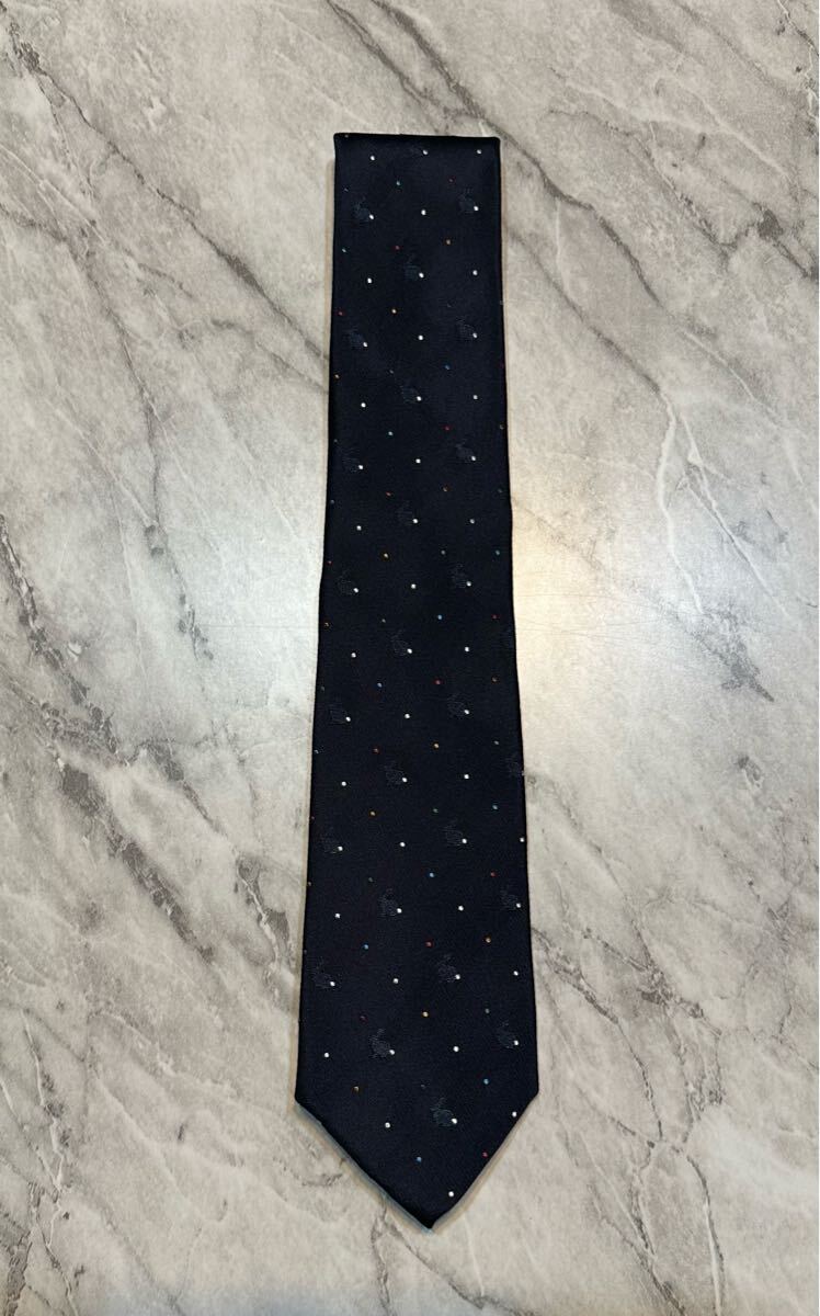 ポールスミス マルチドット ラビット 刺繍 シルク ネクタイ ネイビー 日本製拍卖