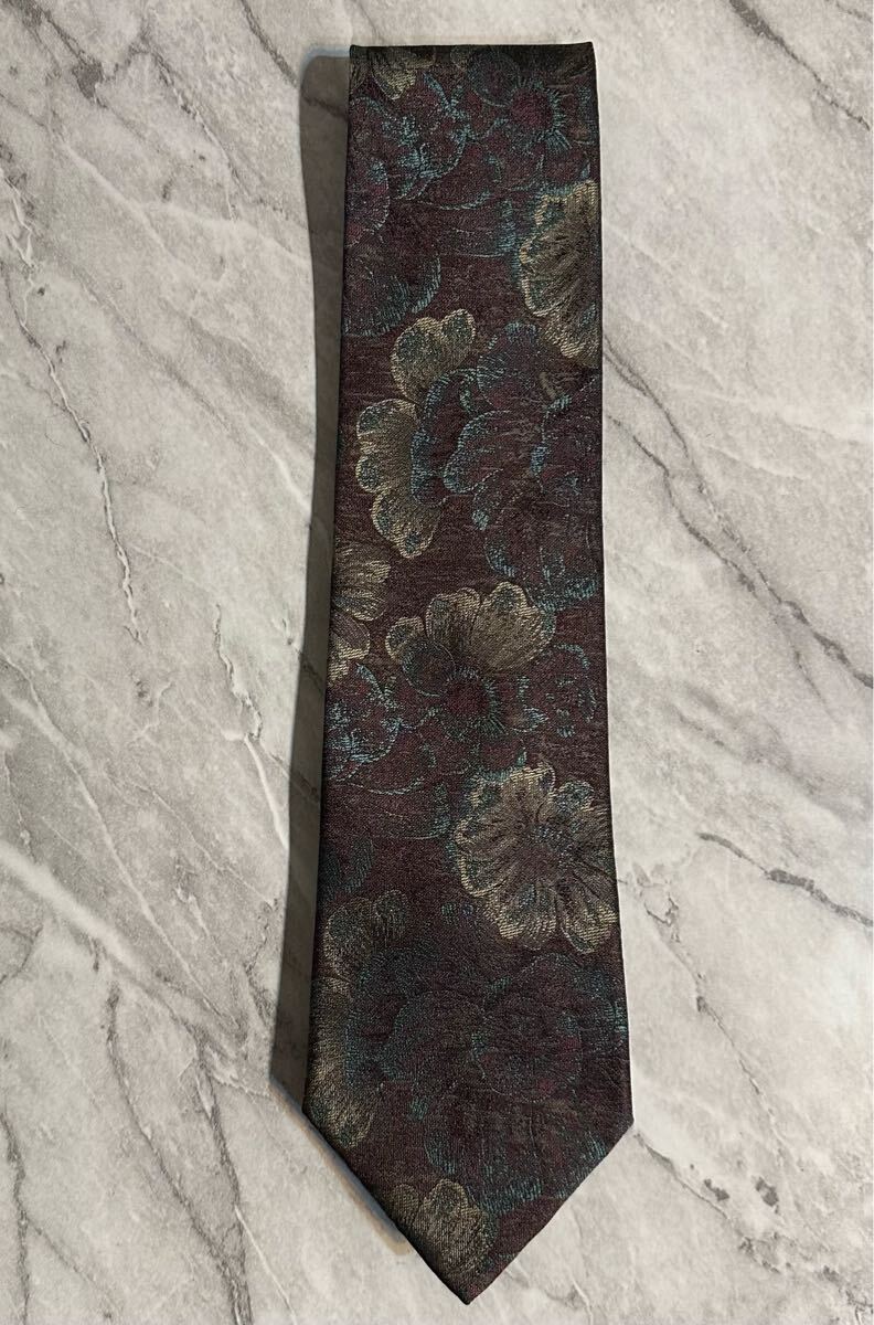 バレンシアガ 90s 花柄 刺繍 ジャガード シルク 100% ネクタイ 日本製拍卖