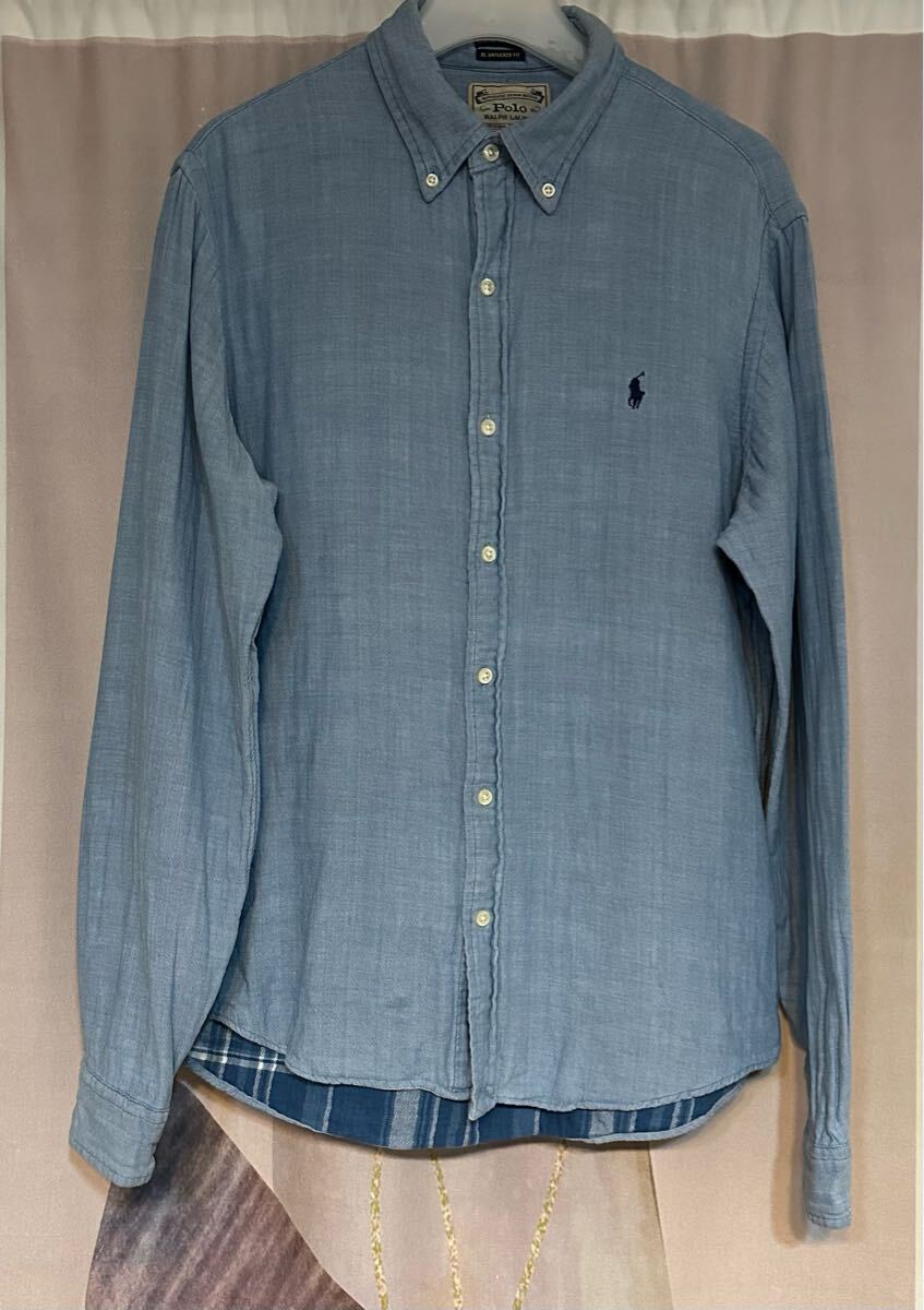 ポロラルフローレン チェック クラシック インディゴ 綿 BDシャツ インド製拍卖