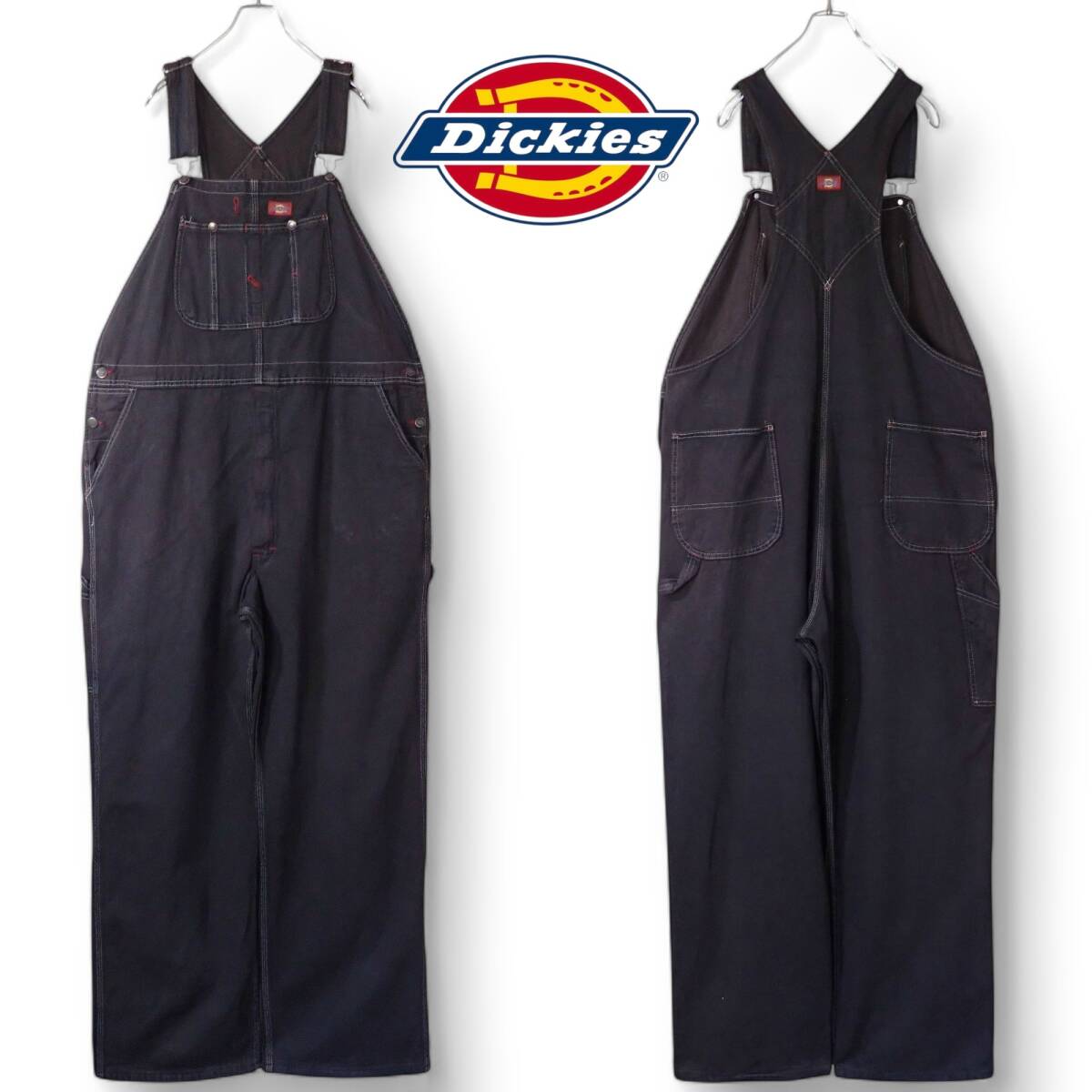 6496/良好Dickies後染めチョコレートブラウン デニム オーバーオール42(W116cm)●洗濯済●ワークパンツサロペットディッキーズゆるだぼ古着拍卖