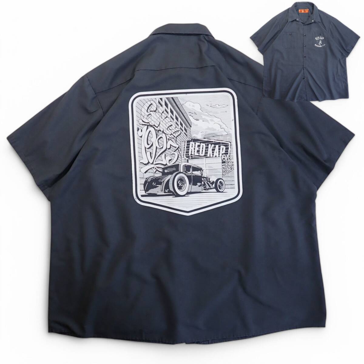 6527/希少 RED KAP 半袖ワークシャツ 3XL●グラフティー ホットロッドビンテージカー OLD SCHOOL ALEX●洗濯プレス済●レッドキャップ古着拍卖