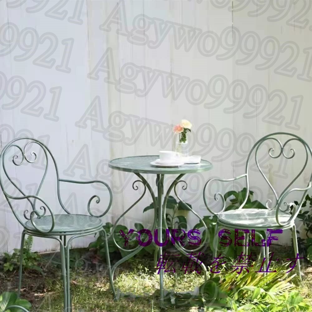 ガーデン テーブルセット 3点セット アルミ 屋外テーブル 椅子セット 防水 強力耐荷重 耐熱 四季通用 組立簡単 (3点セット グリーン)拍卖