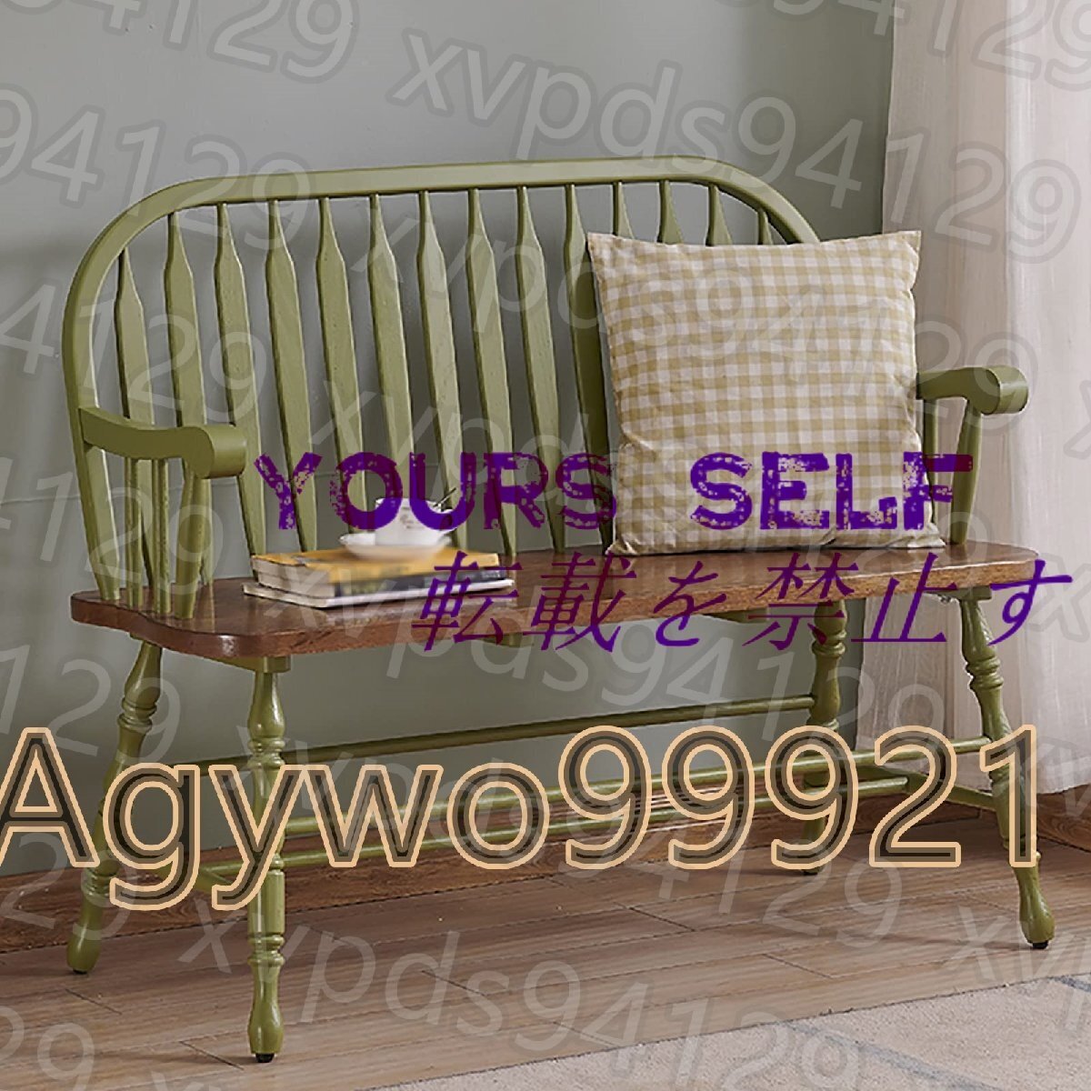 パティオ屋外ベンチ、湾曲した背もたれを持つアメリカの無垢材ガーデンベンチ、フロントポーチ公園の屋外用家具 Green拍卖