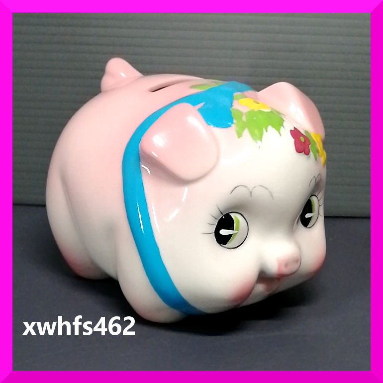 即決美品 加藤工芸 KATO KOGEI 陶器製 豚の貯金箱 ピギーバンク ピンク アンティーク 縁起物 希少 絶版 廃版 レア レトロ ブタ 置物 zak拍卖