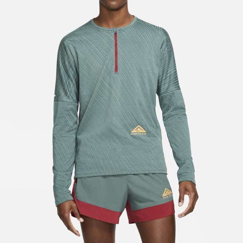 NIKE トレイル ランニング 長袖 Tシャツ グレー グリーン M ナイキ メンズ ロンT 1/2ジップ ランニングトップ トレーナー CZ9057-387拍卖