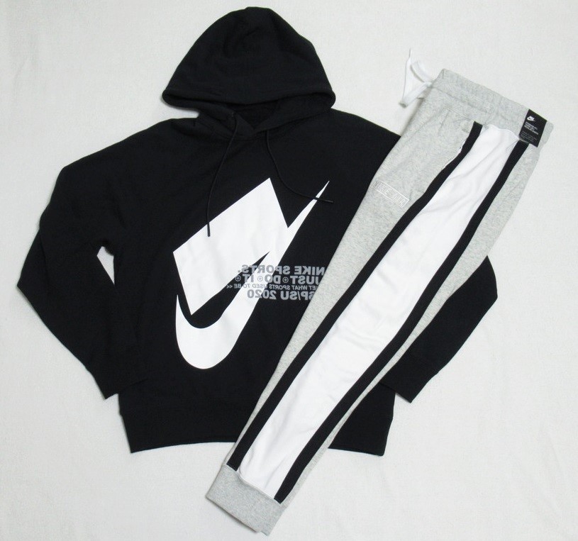 NIKE NSW パーカー パンツ セットアップ ブラック グレー M (V) ナイキ AIR ビッグロゴ 上下セット 裏起毛 黒 灰 CJ5049-010 BV5148-050拍卖