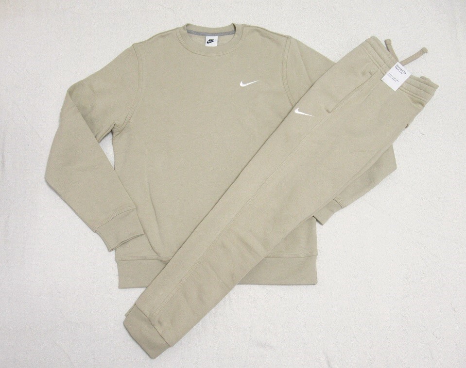 NIKE スウェット トレーナー パンツ セットアップ ベージュ L ナイキ ワンポイント 上下セット フリース 裏起毛 623459-206 716831-206拍卖