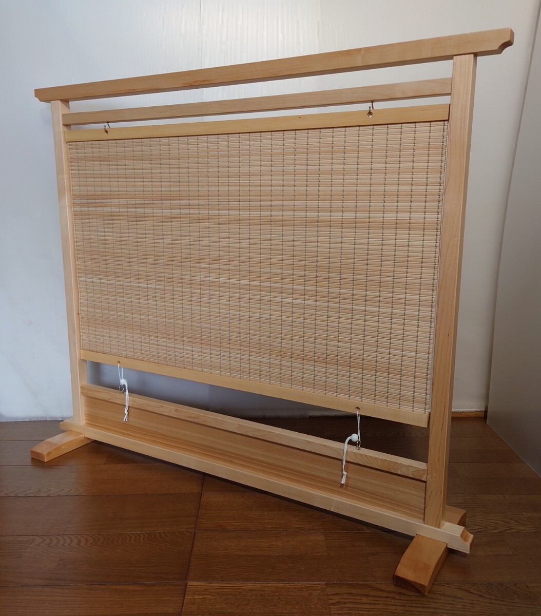 #衝立 間仕切り 和風衝立 木地仕上げフレーム 中部分木簾タペストリー調 サイズ(約cm)W106.5xD27.5xH88 木製 パーテーション拍卖