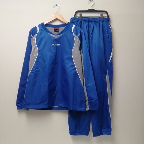 ★【古着】 XTS(エックスティーエス) ナイロンプルオーバー(シャカシャカ) セットアップ Mサイズ ブルー 裾チャック付き拍卖