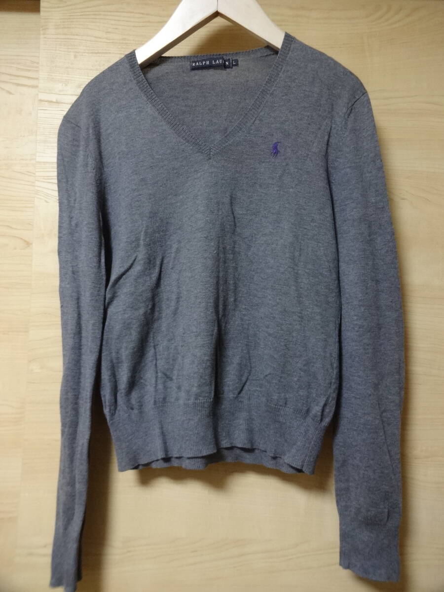 RALPH LAUREN Vネックセーター サイズL R8279 グレー拍卖
