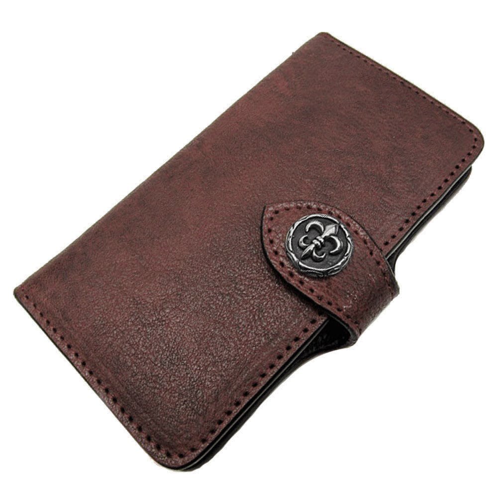 iPhone XR iPhoneケース スマホケース 手帳型 レザーケース アイフォンケース 馬革 ホースレザー ブラウン コンチョ付き拍卖