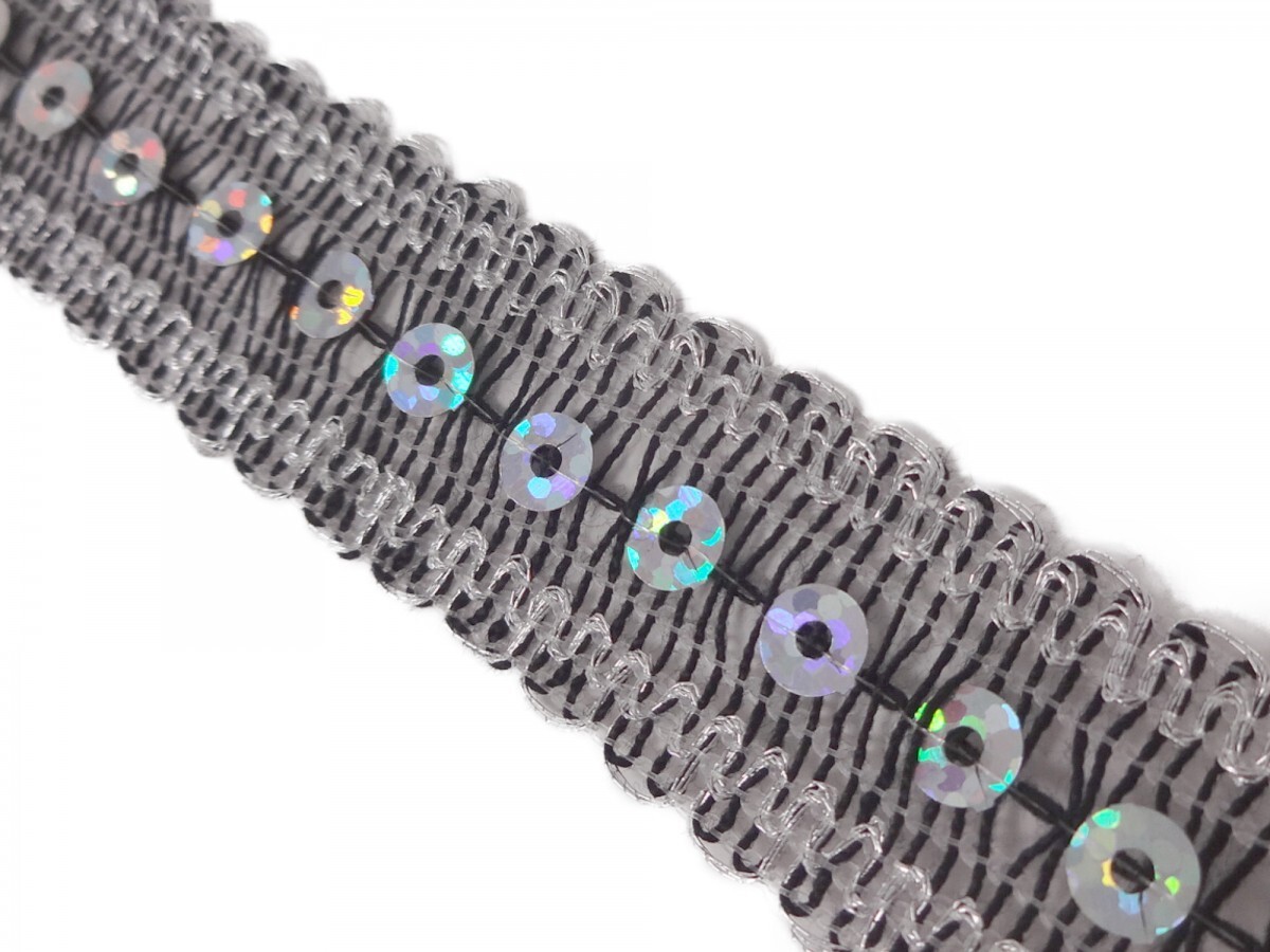 キラリ手芸部 No.2515ラメ有りスパンコールブレード_黒色(ブラック)幅1.8cm×長さ3m巻き シークイン sequin(手芸用)拍卖