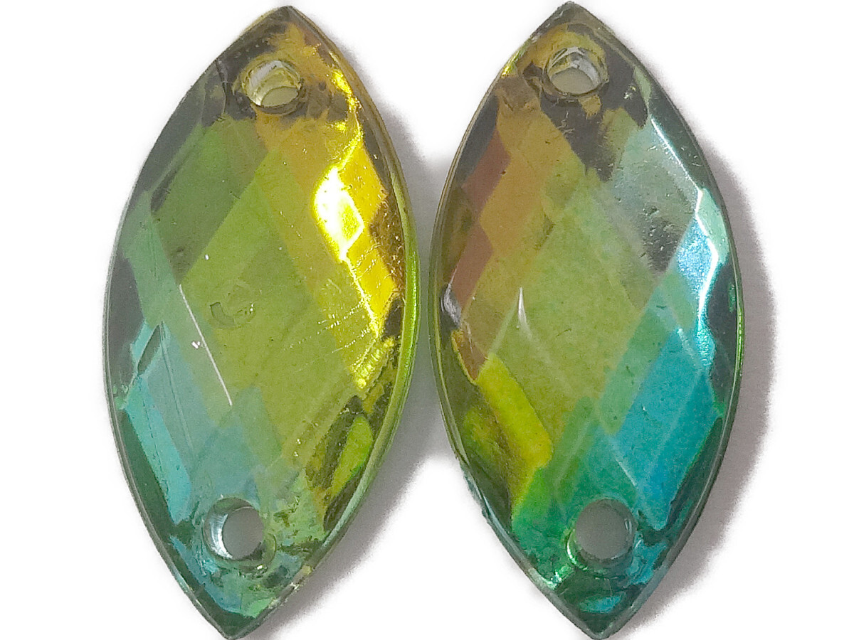 キラリ手芸部 No.3776ビジュー パーツ 手芸用 ソーオン ストーン(アクリル)緑色(グリーン)(グラデーション)_0.7×1.5cm_8個入り拍卖