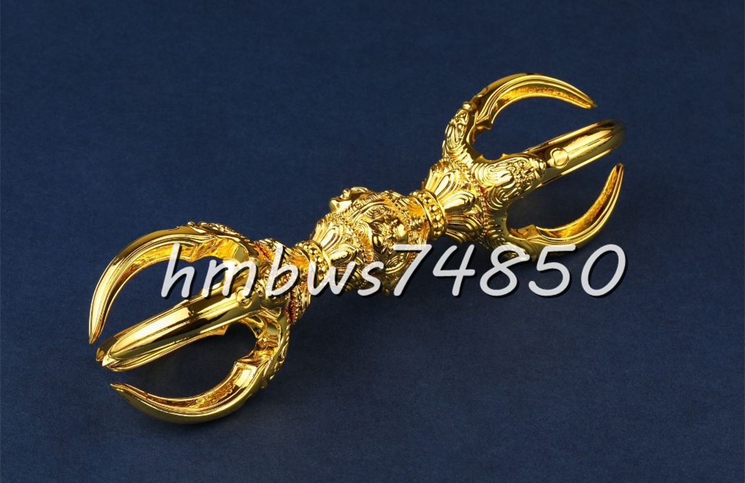 「密教法具 寺院仏具」 明王 五鈷杵 金剛杵 仏具 寺院用仏具 真鍮製 金メッキ仕上げ 長さ23cm拍卖