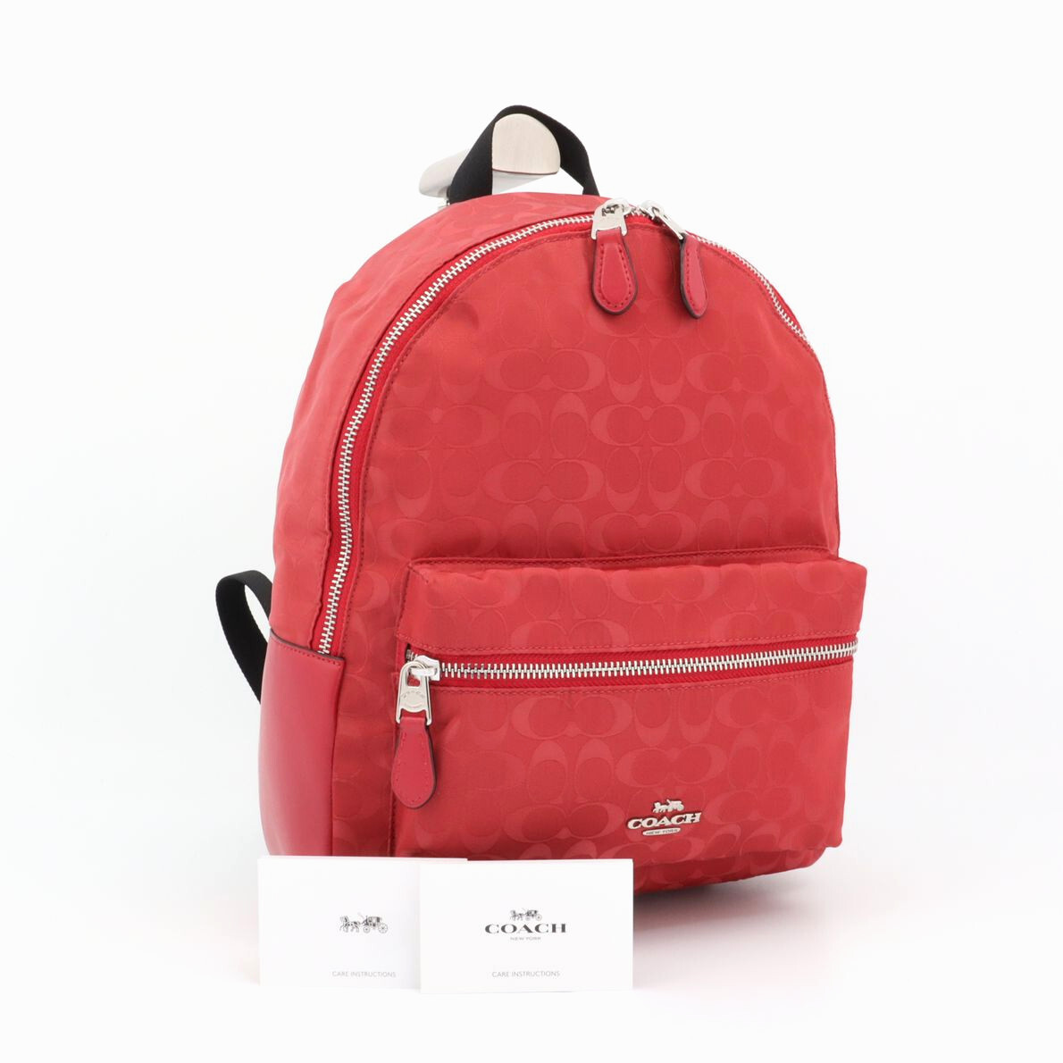 美品 コーチ COACH シグネチャー チャーリー ミディアム リュックサック ナイロン×レザー トゥルーレッド レディース F73186拍卖