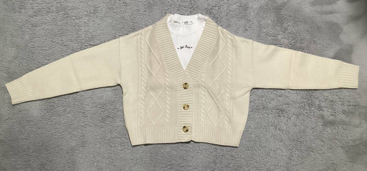 150センチ オフホワイト カーディガン&白 長袖Tシャツ セット拍卖