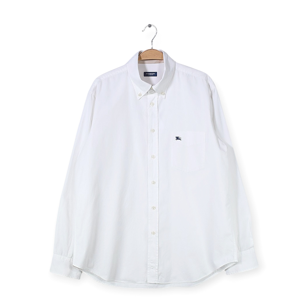 【送料無料】バーバリー ボタンダウンシャツ ワンポイントロゴ ノバチェック 長袖シャツ ホワイト BURBERRY LONDON メンズL 古着 @CA1447拍卖