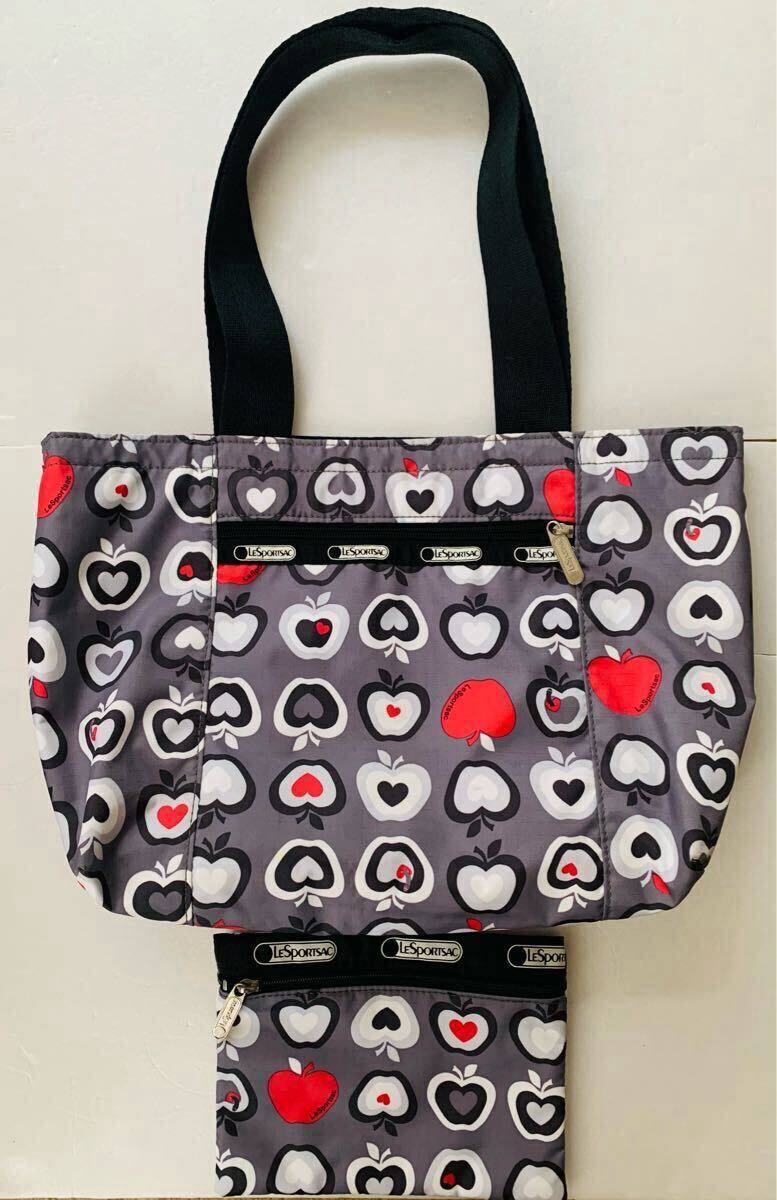 LeSportsac ハワイ限定 レスポートサック リバーシル トートバッグ アップルアディ りんご柄 レア リバーシブル 黒 軽量 カジュアル拍卖