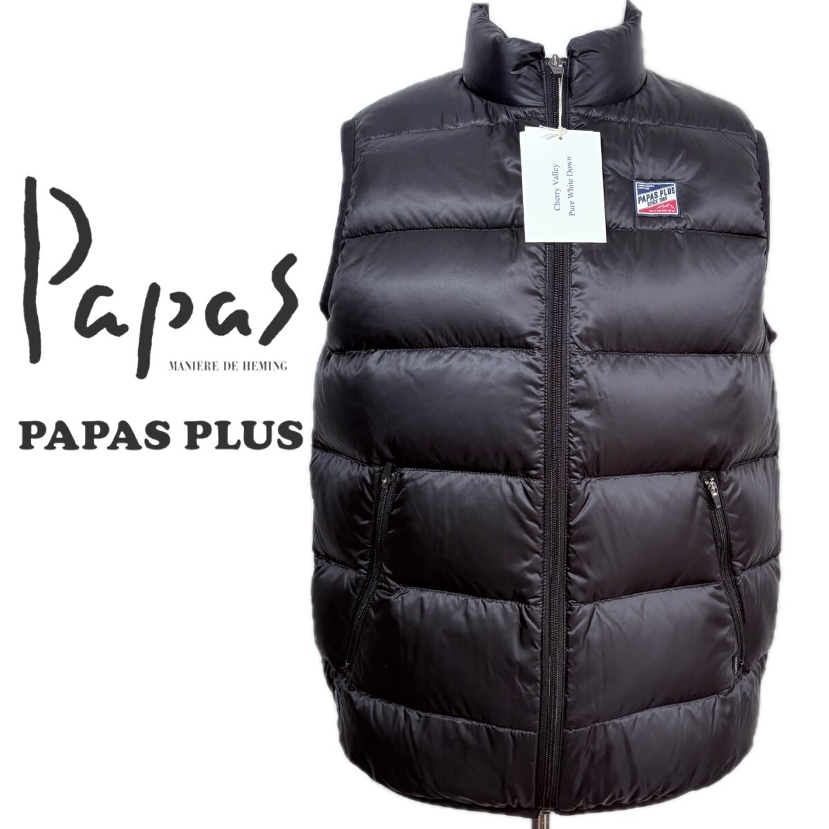新品 PAPAS PLUS(パパス プラス)ダウンベスト ブラック黒 日本製 高品質ダウン ピュアホワイトダウン ライトダウン 抜群の保温性 Sサイズ拍卖