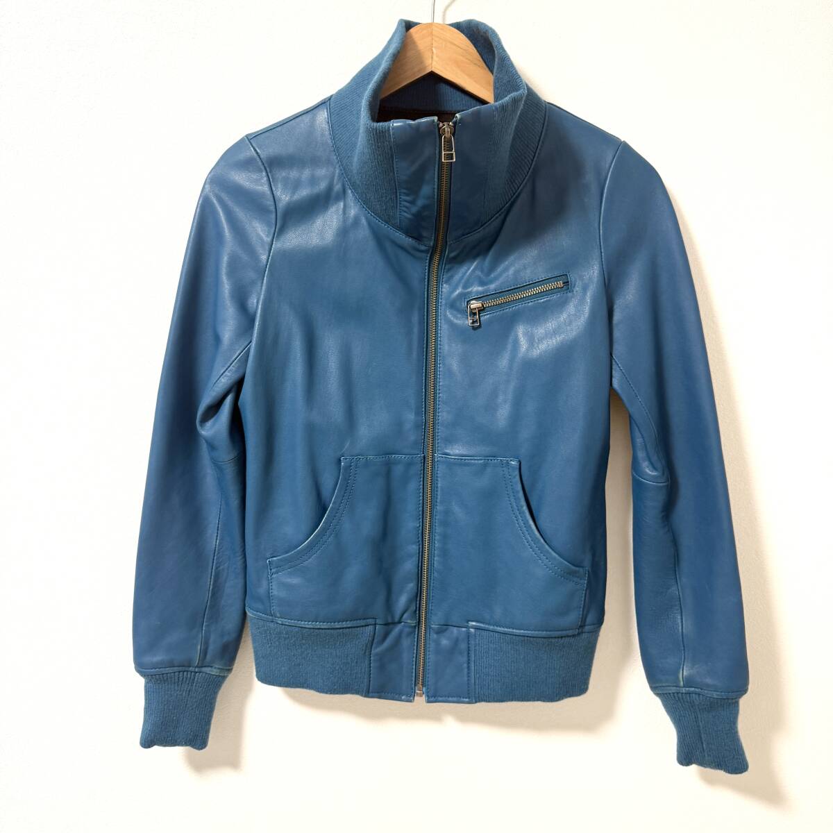 f2194ii RODEO CROWNS(ロデオクラウンズ) サイズS 革ジャケット レザージャケット スタンドカラー ブルー系 レディース 羊革拍卖