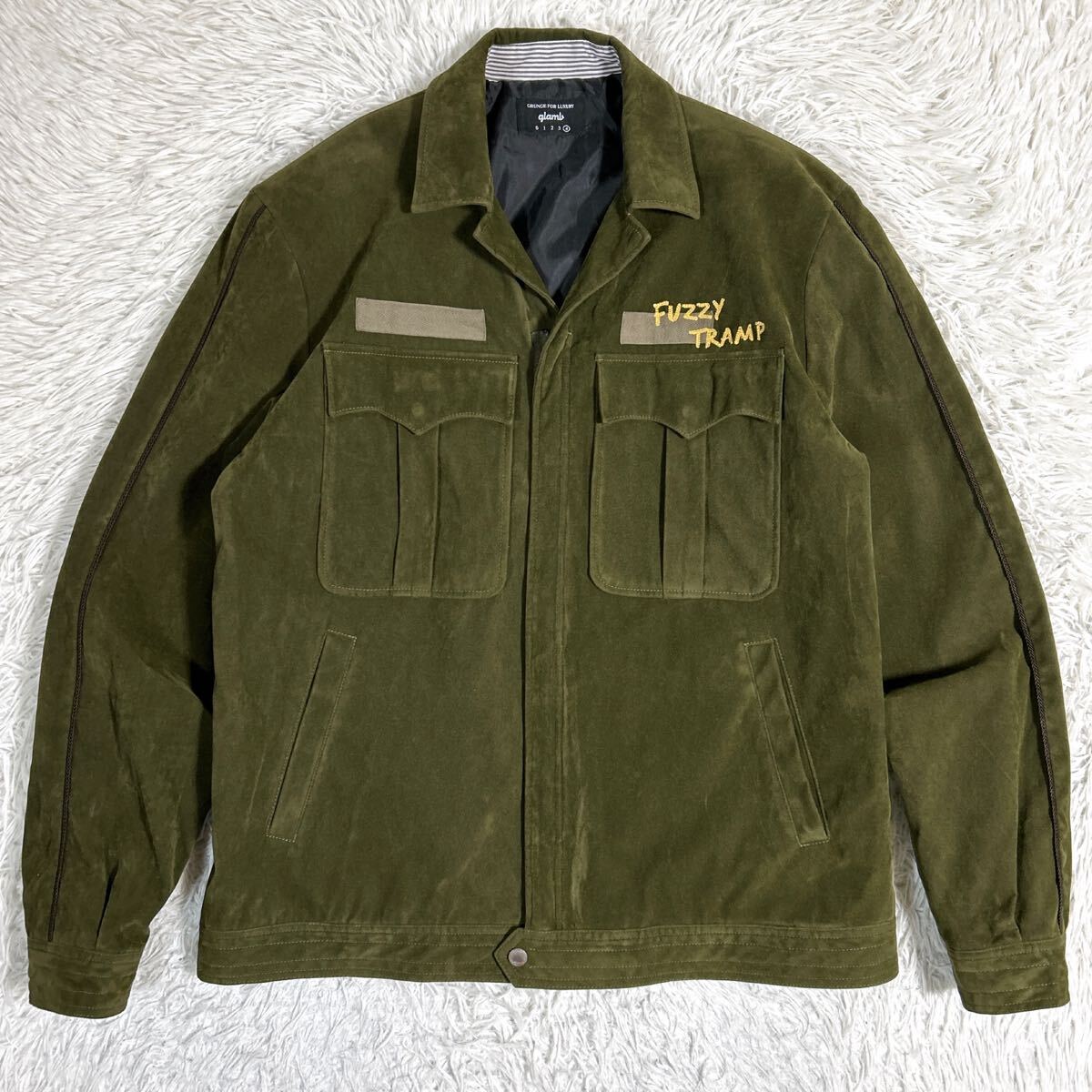 glamb グラム Robert mil JKT ロバートミル ジャケット ミリタリージャケット 刺繍 ジップアップ カーキ 4 メンズ 定価33,000円拍卖