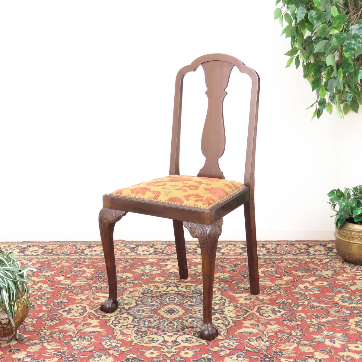 カブリオールレッグ脚のホールチェア/木製椅子/イス/店舗什器/ディスプレイ/インテリア/イギリス(英国)アンティーク家具/A-3231拍卖