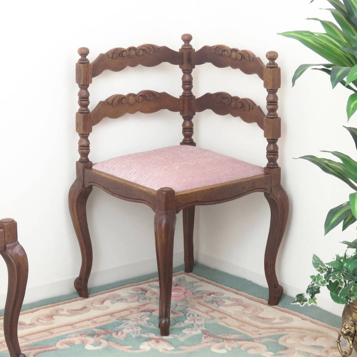 エレガントなネコ(猫)脚のコーナーチェア/ホールチェア/椅子/イス/店舗什器/ディスプレイ/インテリア/フランスのアンティーク家具/A-4423拍卖