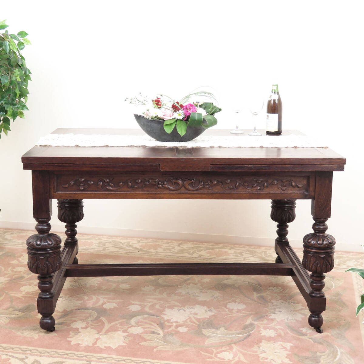 《 セール品 》重厚な拡張式 (エクステンション) ダイニングテーブル/食卓テーブル/ディスプレイテーブル/木製/店舗什器/インテリア/A-1364拍卖