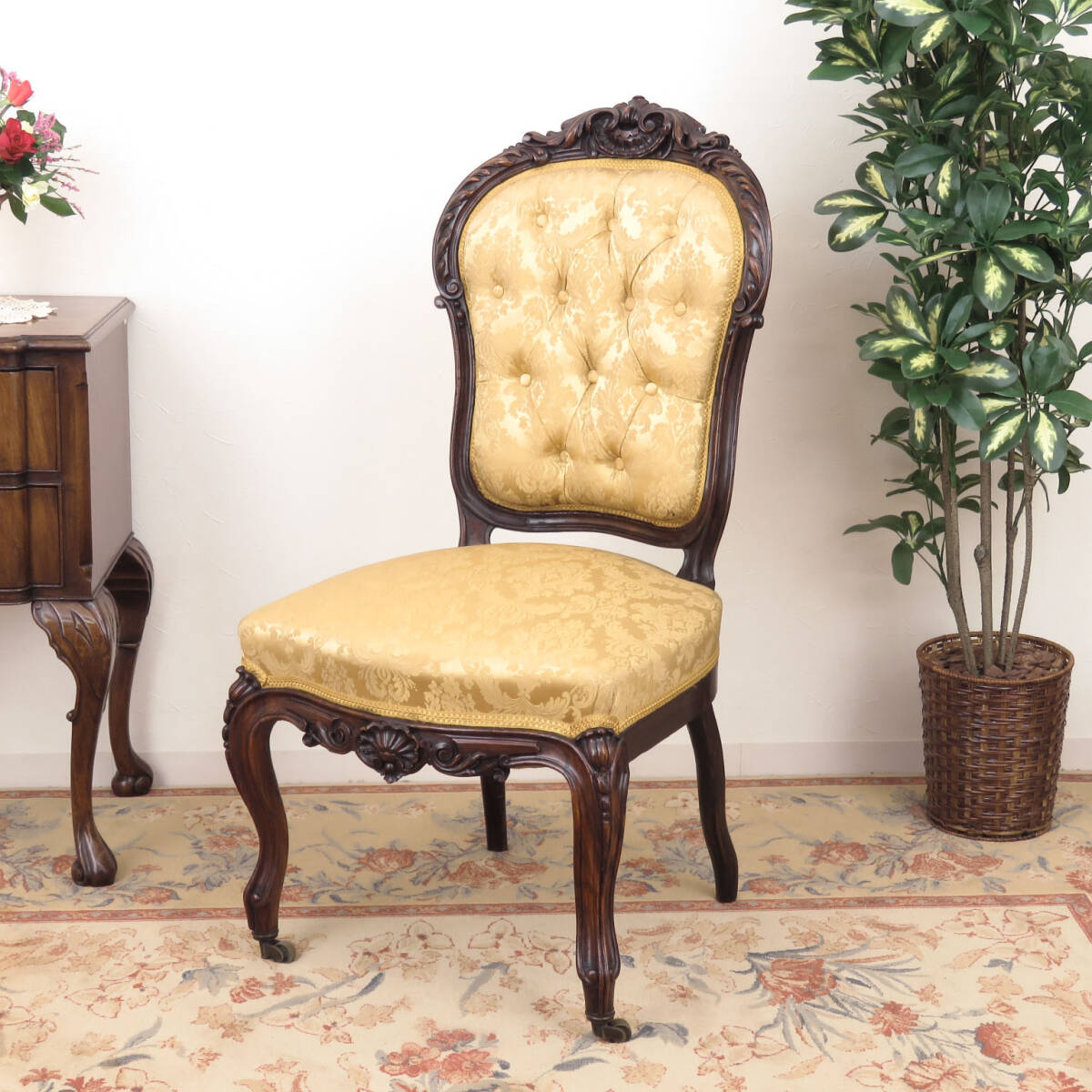 《セール品》ローズウッド材の優雅なホールチェア/木製椅子/イス/店舗什器/ディスプレイ/インテリア/フランス/アンティーク家具/A-2006拍卖