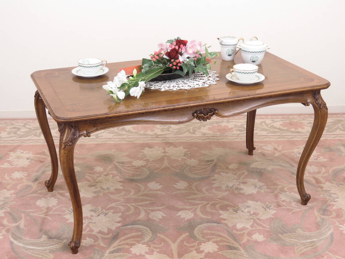 インレイ細工のネコ脚ローテーブル/サロンテーブル/サイドテーブル/店舗什器/ディスプレイ/インテリア/フランスのアンティーク家具/AR-1155拍卖