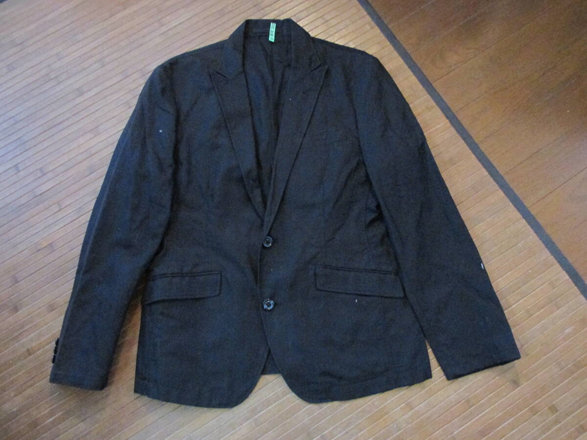 990-90♂:COMME CA ISM コムサイズム サマーテーラードジャケット 2つ釦 センターベント size.M 色.黒 ファイブフォックス 拍卖