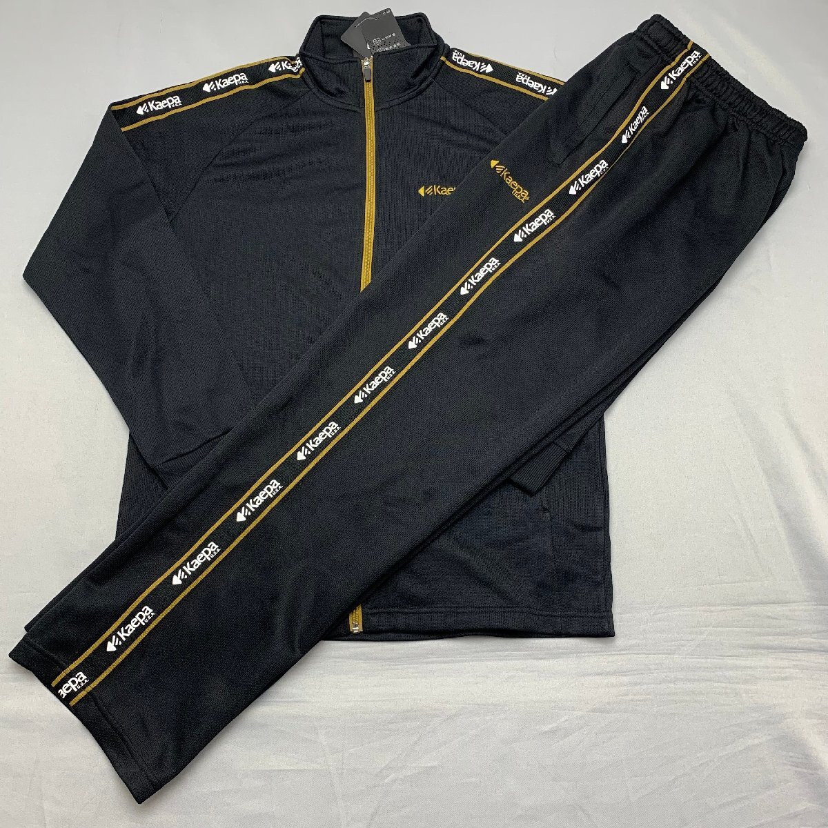 【北海道・沖縄以外送料無料】【新品】Kaepaメンズトレーニングスーツ(吸水速乾 UVカット) L ブラック*ゴールド★691603拍卖