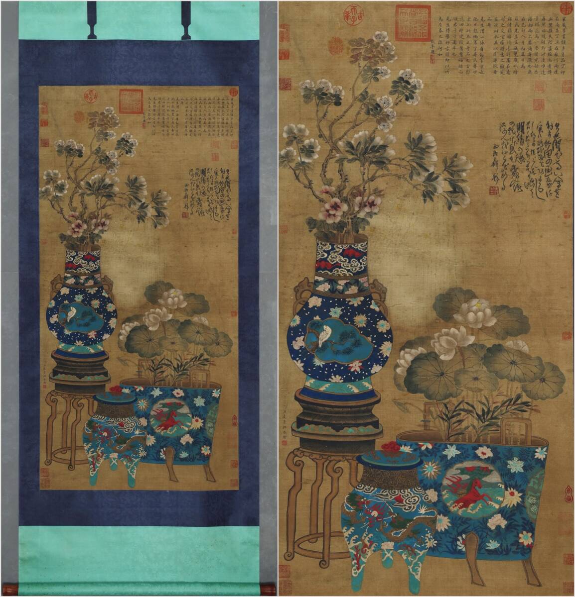 古美術 掛け軸 中国・明時代 「辺景昭書」 絹本 【花香満園図】 立軸 書道 巻き物 肉筆保証 唐物 古画 画心132x67cm LT-2503130拍卖