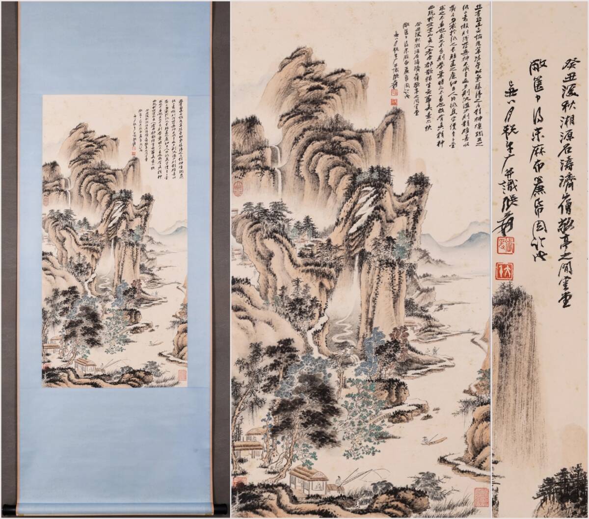 古美術 掛け軸 中国・近現代 「張大千書」 紙本 【春江垂釣図】 立軸 書道 巻き物 肉筆保証 唐物 古画 画心102x51cm LT-2503101拍卖
