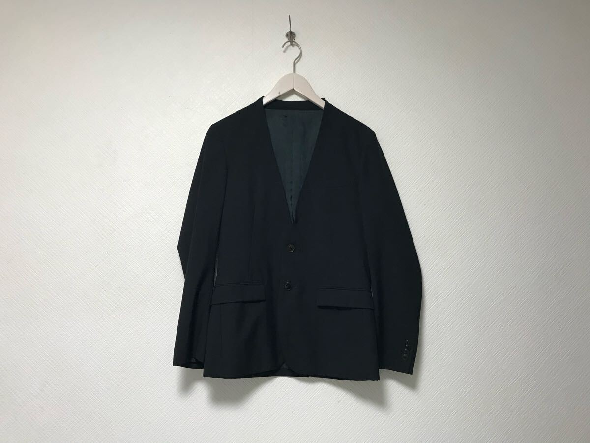 本物エディションEDITIONトゥモローランドウールノーカラーテーラードジャケット長袖ビジネススーツパーティーメンズ44S日本製黒ブラック拍卖