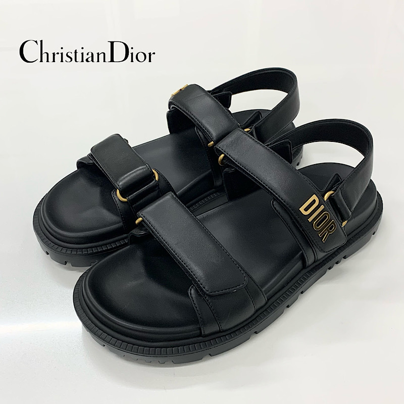 M11715 未使用 クリスチャンディオール DIORACT レザー ロゴ サンダル ブラック拍卖