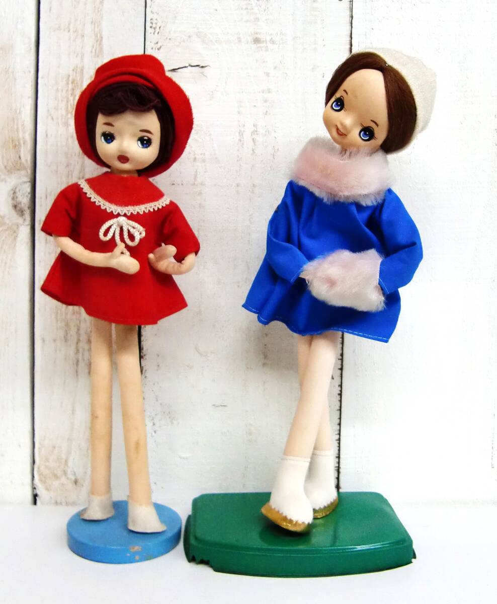 昭和レトロ 当時物 *ポーズ人形 *2点まとめ セット*女の子 ミニワンピース 赤 青*高さ 37cm 39cm *キャラクタードール *アンティーク拍卖