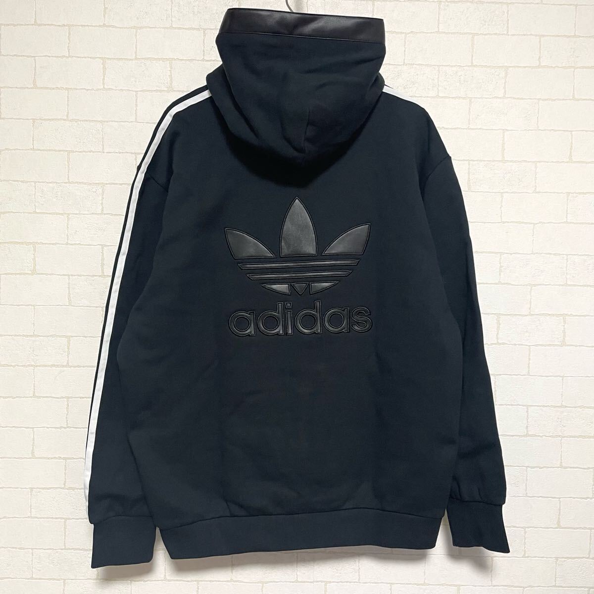 adidas originals アディダスオリジナルス フェイクレザー アディカラー スリーストライプス ヘビーフリースパーカー 2XL トレフォイル拍卖