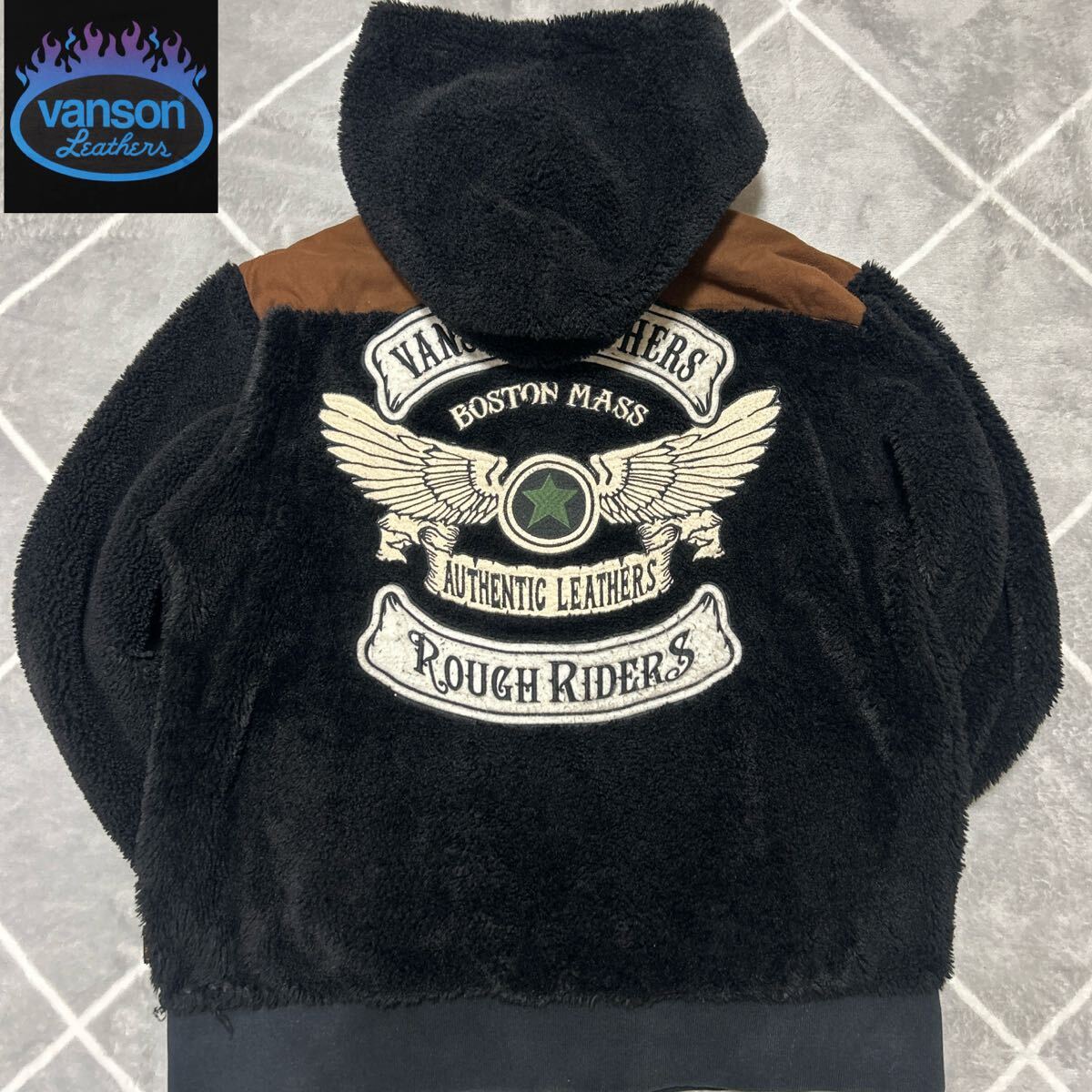 【極美品XL】幻の逸材 VANSON バンソン フリースジャケット XLsize バックロゴ【独特のお洒落感】保温性抜群【極暖】紳士の極上品拍卖