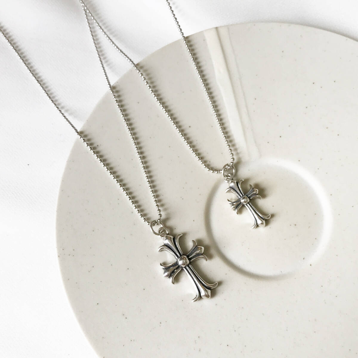 クロス アンティーク調 ネックレス ペア 2点セット いぶし銀 ボールチェーン シルバー925 ペンダント 十字架拍卖