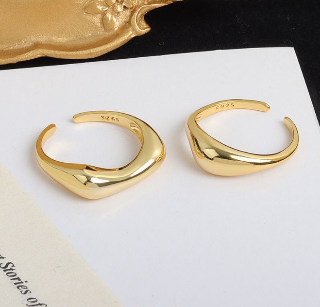 2点セット ゴールド デザインリング 11号 変形 ぷっくり お洒落 指輪 リング 金色 アクセサリー拍卖