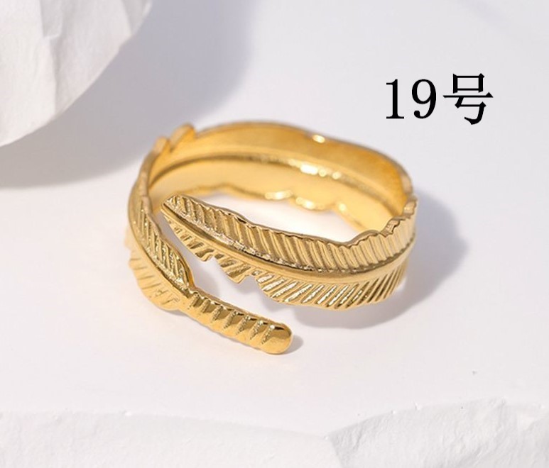 フェザーリング ゴールド 19号 ステンレス 羽 ウイング モチーフ おしゃれ 指輪 メンズ拍卖