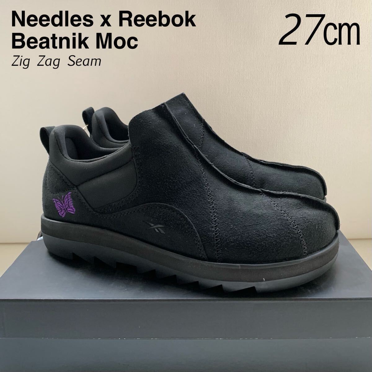 新品レア Needles ニードルズ × Reebok リーボック ビートニック モック スリッポン シューズ 27㎝ 黒 ニードルス BEATNIK MOC HP6838拍卖