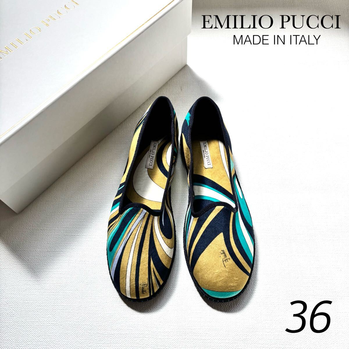 新品 イタリア製 EMILIO PUCCI エミリオ プッチ Vorticiプリント バレリーナ シューズ 36 定3.52万 レディース スリッポン プッチ柄 拍卖