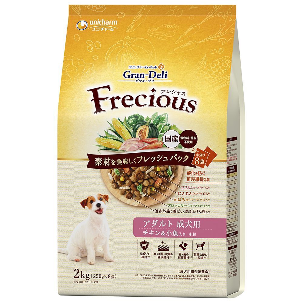 (まとめ買い)ユニ・チャーム グラン・デリ フレシャス アダルト成犬用 チキン&小魚入り 2kg 犬用フード 〔×3〕拍卖