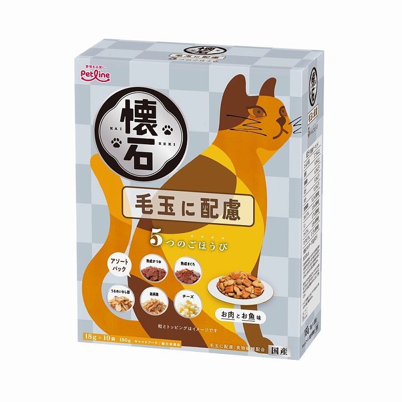 ペットライン 懐石 5つのごほうび 毛玉に配慮 180g 猫用フード拍卖