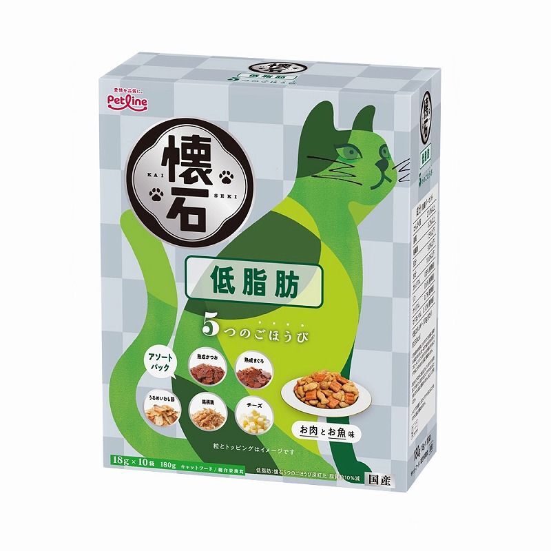 (まとめ買い)ペットライン 懐石 5つのごほうび 低脂肪 180g 猫用フード 〔×9〕拍卖