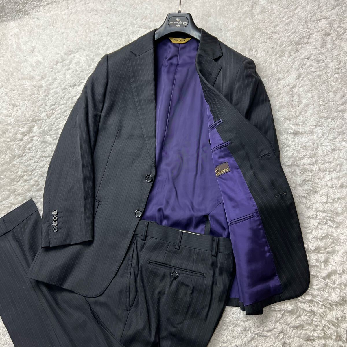 お洒落に着こなす/極美品◎【PAUL STUART/ポールスチュアート】カノニコ生地 スーツセットアップ 裏地パープル 伊生地 上下 高級感 L相当拍卖