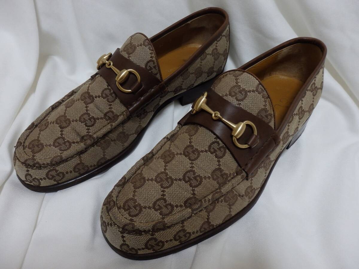 グッチ Gucci GGロゴ×ブラウンレザー ビットローファ― レザーソール イタリア製 42E表示26㎝相当 中古美品激安!使用感少なくきれい拍卖