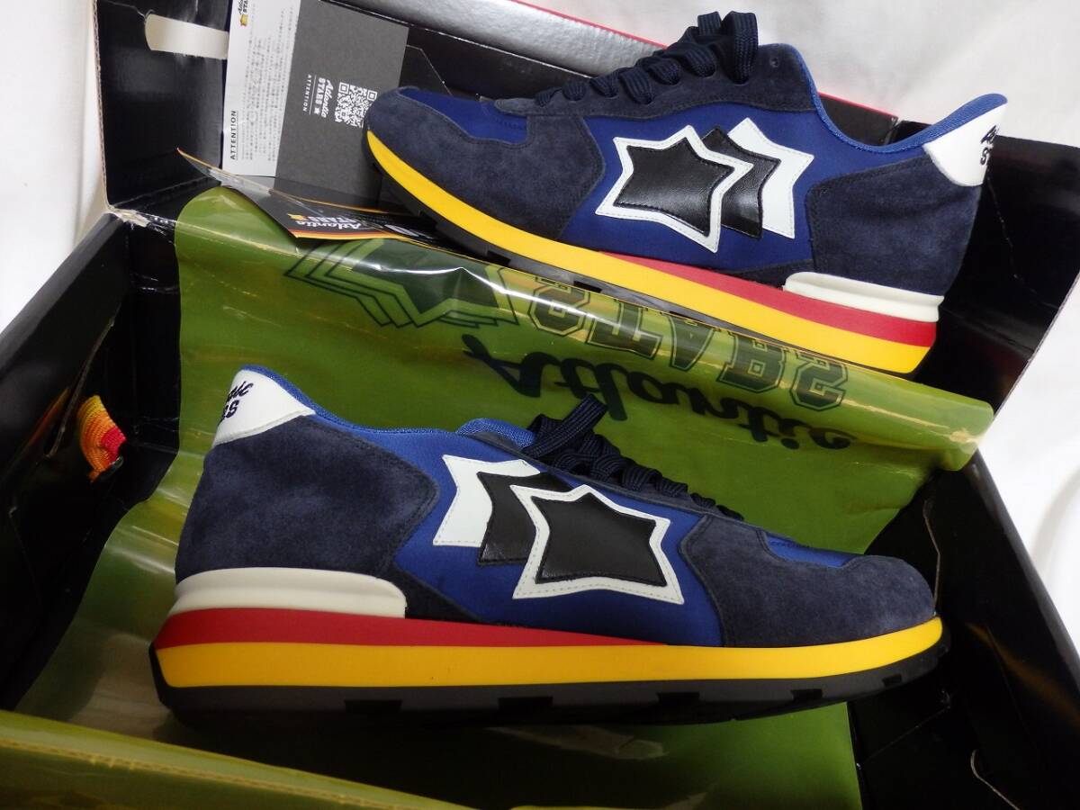 アトランティック スター ネイビースエードレザー× ブルースニーカー イタリア製 44表示27.5㎝相当 使用感無くきれい 箱付 激安!拍卖